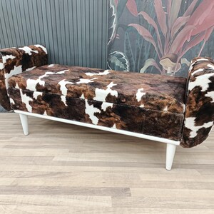 Cowhide pattern bench, Space saving bench, Fainting bench, Bench with arms, Ottoman storage, Furry bench, End of bed bench, ST COW-2