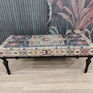 bedroom ottoman bench, wood bench, boho chair, dining table bench, ottoman bench seat, turkish rug bench, long ottoman bench, BENCH 160