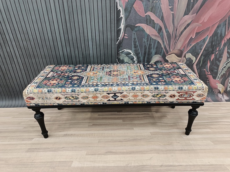 bedroom ottoman bench, wood bench, boho chair, dining table bench, ottoman bench seat, turkish rug bench, long ottoman bench, BENCH 160