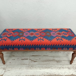Upholstered Bench, Handmade Furniture, Footstool Bench, Kilim Rug Bench, Ottoman Bench, Aztec Bench, Farmhouse Decor,Footstool , BENCH 253