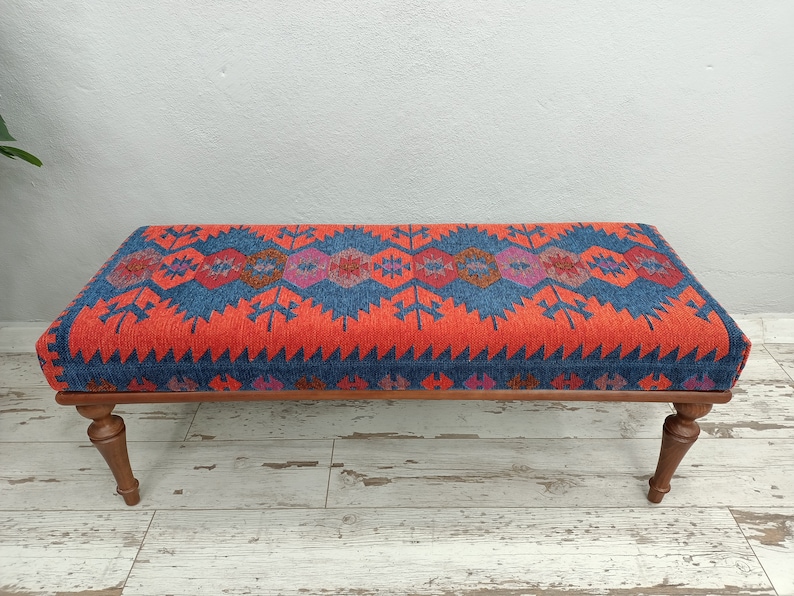Upholstered Bench, Handmade Furniture, Footstool Bench, Kilim Rug Bench, Ottoman Bench, Aztec Bench, Farmhouse Decor,Footstool , BENCH 253