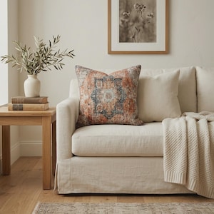 Burnt Orange Kilim Pillow | Vintage Style Cushion | Boho Turkish Decor