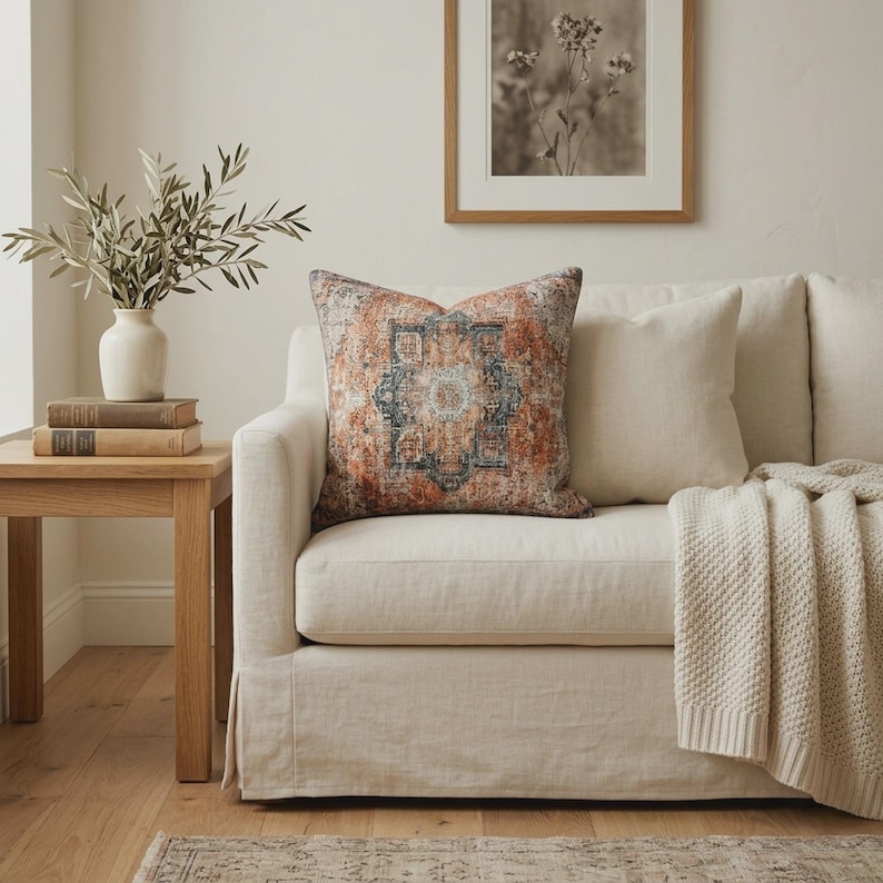 Burnt Orange Kilim Pillow | Vintage Style Cushion | Boho Turkish Decor
