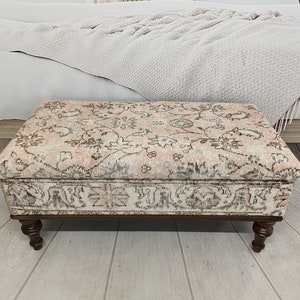 Handmade Furniture, Space Saver, Shoe Bench, Ottoman Storage, Oushak Rug Bench, Entry Organizer, Sitting Bench, Upholstered Bench, ST- 292