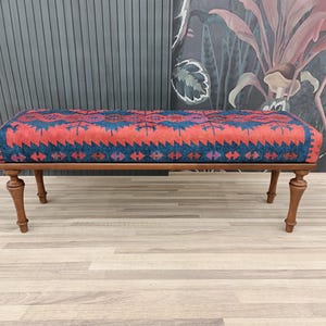 Upholstered Bench, Handmade Furniture, Footstool Bench, Kilim Rug Bench, Ottoman Bench, Aztec Bench, Farmhouse Decor,Footstool , BENCH 253