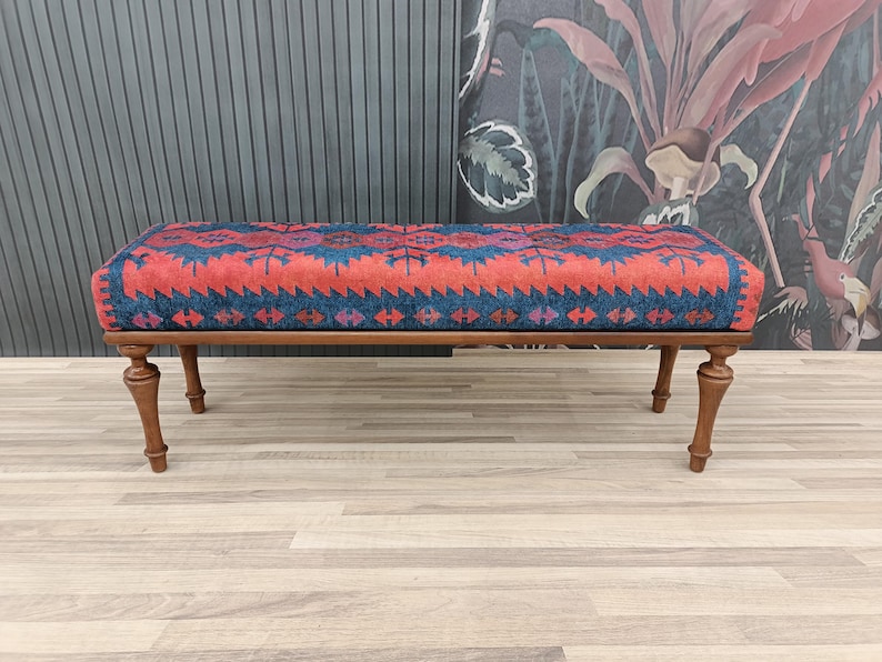 Upholstered Bench, Handmade Furniture, Footstool Bench, Kilim Rug Bench, Ottoman Bench, Aztec Bench, Farmhouse Decor,Footstool , BENCH 253