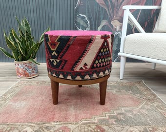 Handmade furniture, Boho stool, Cozy stool, Kilim bench, Ottoman bench, Wood work bench, Bedroom stool, Bean bench, Rug bench, FS 47