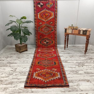 hallway runner, long size rug, ikat rug, aisle runner rug, handknotted rug, turkish rug, vintage rug, herki rug, 3.1 x 14.3 ft, VT 4554