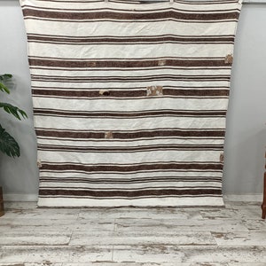 vintage oushak rug, striped kilim rug, designer rug, rustic rug, handmade turkish rug, cottage rugs, hemp area rug, 3.6x6.4 ft,