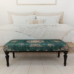 Floral Rug Bench, Upholstered Bench, Boho Piano Bench, Dressing Table Seat, Dining Chair, Kitchen Furniture, Wooden Shoe Bench, BENCH 885 image 9
