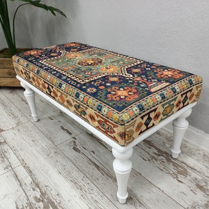 bedroom ottoman bench, wood bench, boho chair, dining table bench, ottoman bench seat, turkish rug bench, long ottoman bench, BENCH 160 image 9