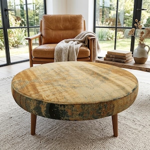 Cinnamon Rust Faded Medallion Round Printed Coffee Table Low Floor Stool