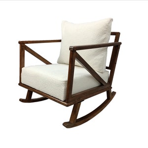 Cream white chair, Armrest chair, Rocking chair, Handmade furniture, Soft chair, Upholstered chair, Living room chair, Nursery chair RC 1032