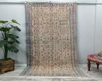 turkish rug, vintage rug, oriental rug, pink rug, oushak rug, area rug, handmade rug, natural rug, floor rug, boho rug, 5.2 x 8.5 ft VT 2686