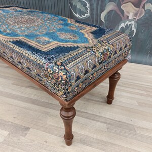 bedroom ottoman bench, wood bench, boho chair, dining table bench, footstool bench, turkish rug bench, upholstered bench, Bench 867
