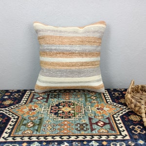 farmhouse pillows, throw pillow, neutral pillow, 16x16 kilim pillow, pastel decor pillow, handmade pillow, lumbar pillow cover, 16-16VT 162