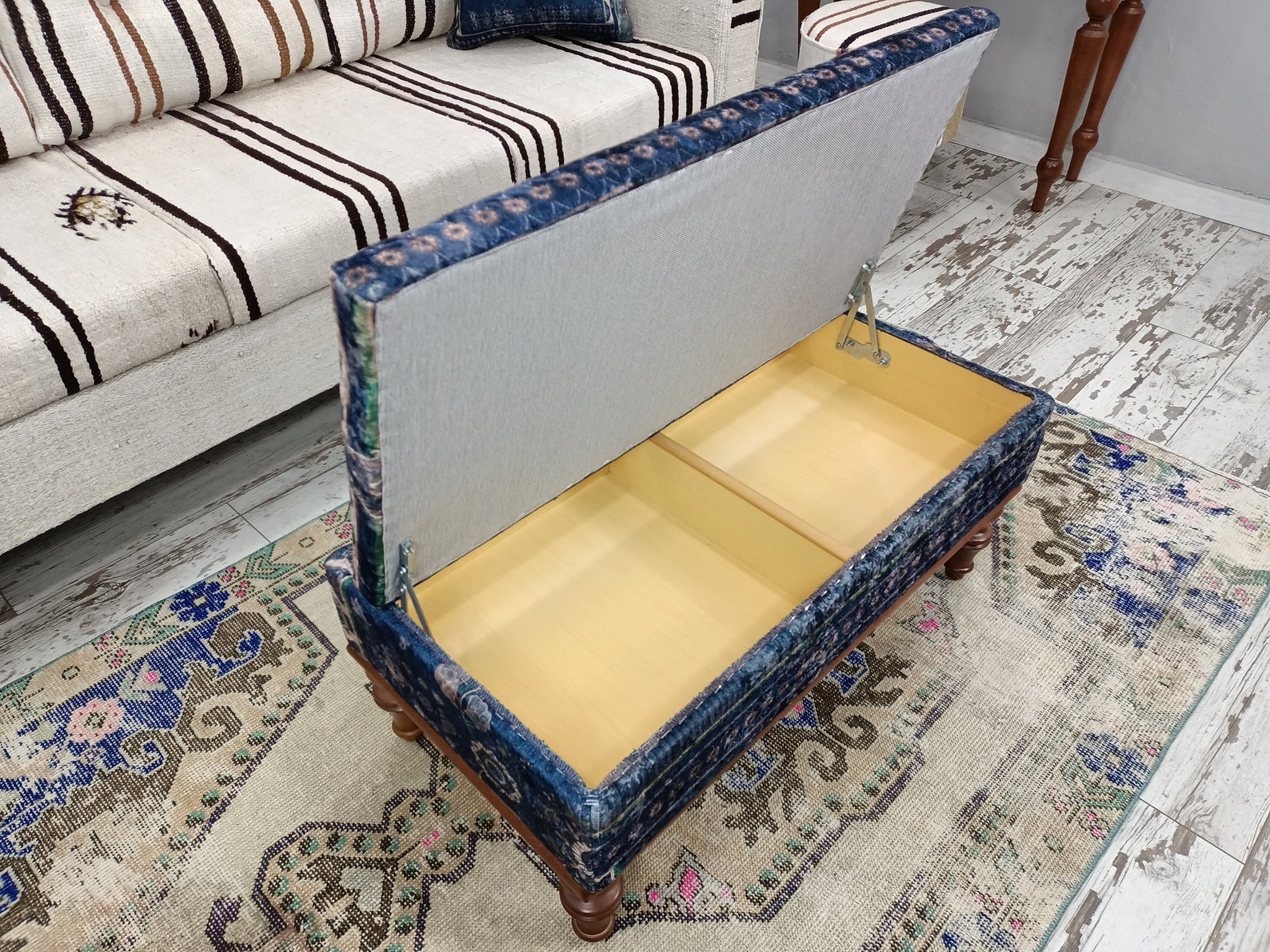 Bench for Entryway, Navy Blue Ottoman, Storage Chest, Cushioned