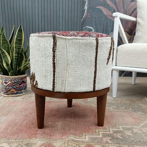 Wood work stool, Bar stool, Pantry stool, Hipster stool, Boho chair, Dressing table stool, Kitchen stool, Kilim rug stool, Footstool, FS1216