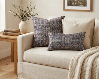 Dark Navy Oriental Rug Pillow Cover | Vintage Soft Sofa Cushion | Traditional Bedroom Armchair Decor