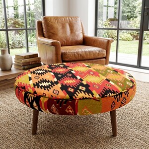 Black Orange Aztec Geometric Printed Round Coffee Table Dad Lounger