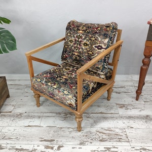 Lounge chair, Nursing chair, Bohemian armchair, Chair with armrest, Retro chair, Floral chair, Dining chair, Side chair, SOFA 1023 Natural