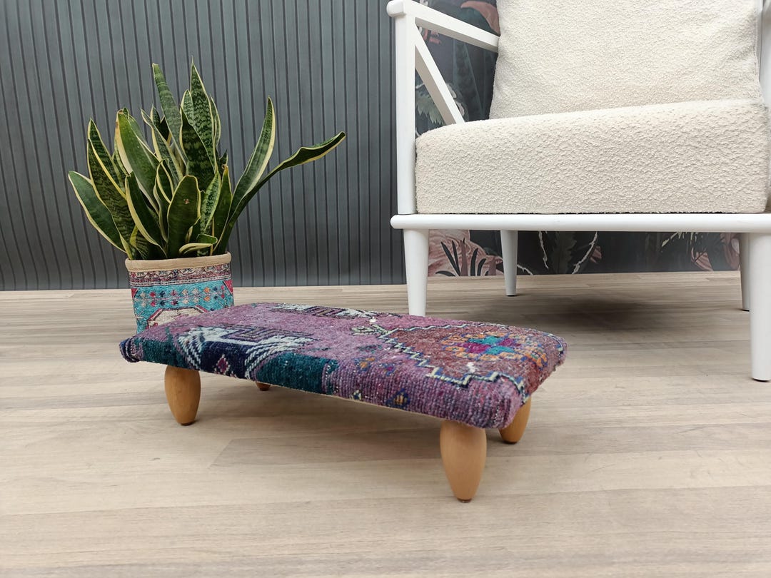 Purple Vintage Rug Stoll, Farmhouse Stool, Furniture Stool, Bedroom ...