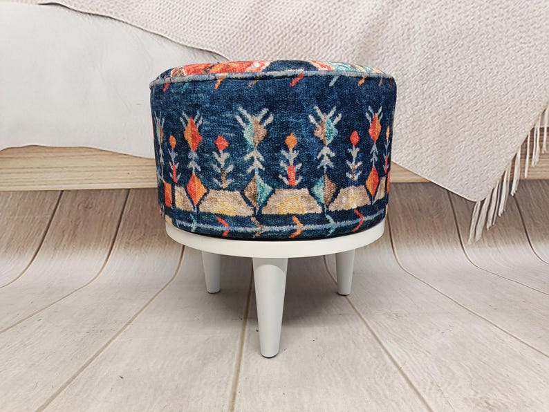 Klavierbank, gepolsterter Fußhocker, Barhocker, runder Pouf, Ottomanenhocker, Schminktischstuhl, Eingangsbank, Knopfbank, Garderobenbank, FS 163 Bild 3