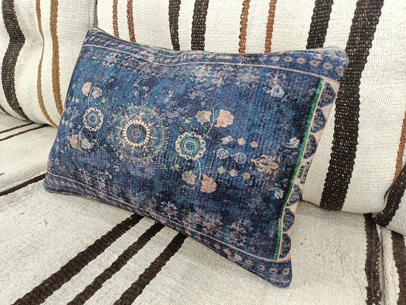 cojín boho, almohada azul marino, funda de almohada moderna, almohada de diseño de alfombra, almohada de cojín, almohada de sofá, funda de almohada turca, PT 868 imagen 4