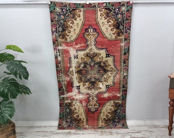 turkish rug, bohemian rug, pink antique rug, vintage rug, worn rug, hand knotted rug, oushak rug, bedroom rug, wool rug, 4 x 6.8 ft, VT 2743