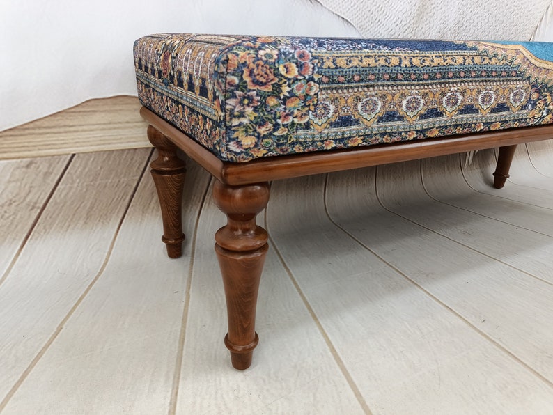 Bedroom Ottoman Bench Wood Bench Boho Chair Dining Table Etsy