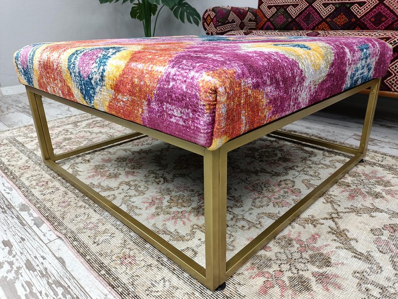 Ottoman coffee table, Handmade bench, Mid table bench, Dining table, Living room table, Upholstered bench, Bohemian bench, Footstool bench