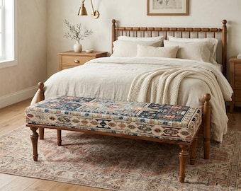 bedroom ottoman bench, wood bench, boho chair, dining table bench, ottoman bench seat, turkish rug bench, long ottoman bench, BENCH 160