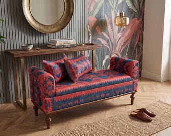 Aztec Pattern Storage Sofa Bench | Red Blue Hallway Trunk Seat, STORAGE 253