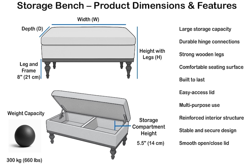 Storage Ottoman, Entryway Bench, Bedroom Bench, Console Table, Coffee Table, Footstool Bench, Sitting Bench, Shoe Storage Chest, ST- 253
