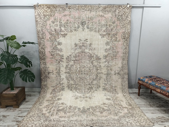 organic wool rug, botanic rug, coastal rug, low pile rug, dining room rug, sustainable rug, vintage turkish rug, 71x10.2 ft, VT 5331