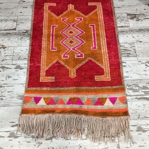 pink oushak rug, rug with fringes, pastel decor rug, eco friendly rug, soft pile rug, turkish vintage rug, soft runner, 3 x 11.5 ft, VT 4597 image 8
