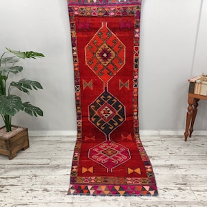 eco friendly rug, herki turkish rug, soft wool rug, retro rug, throw rug, vintage rug, moroccan rug, decorative rug, 3.1 x 10.5 ft, VT 4576