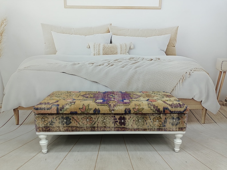 bedroom storage, entry bench, shoe storage, bohemian bench, handmade furniture, ottoman bench, footstool bench, boho bench, ST 18x48 225