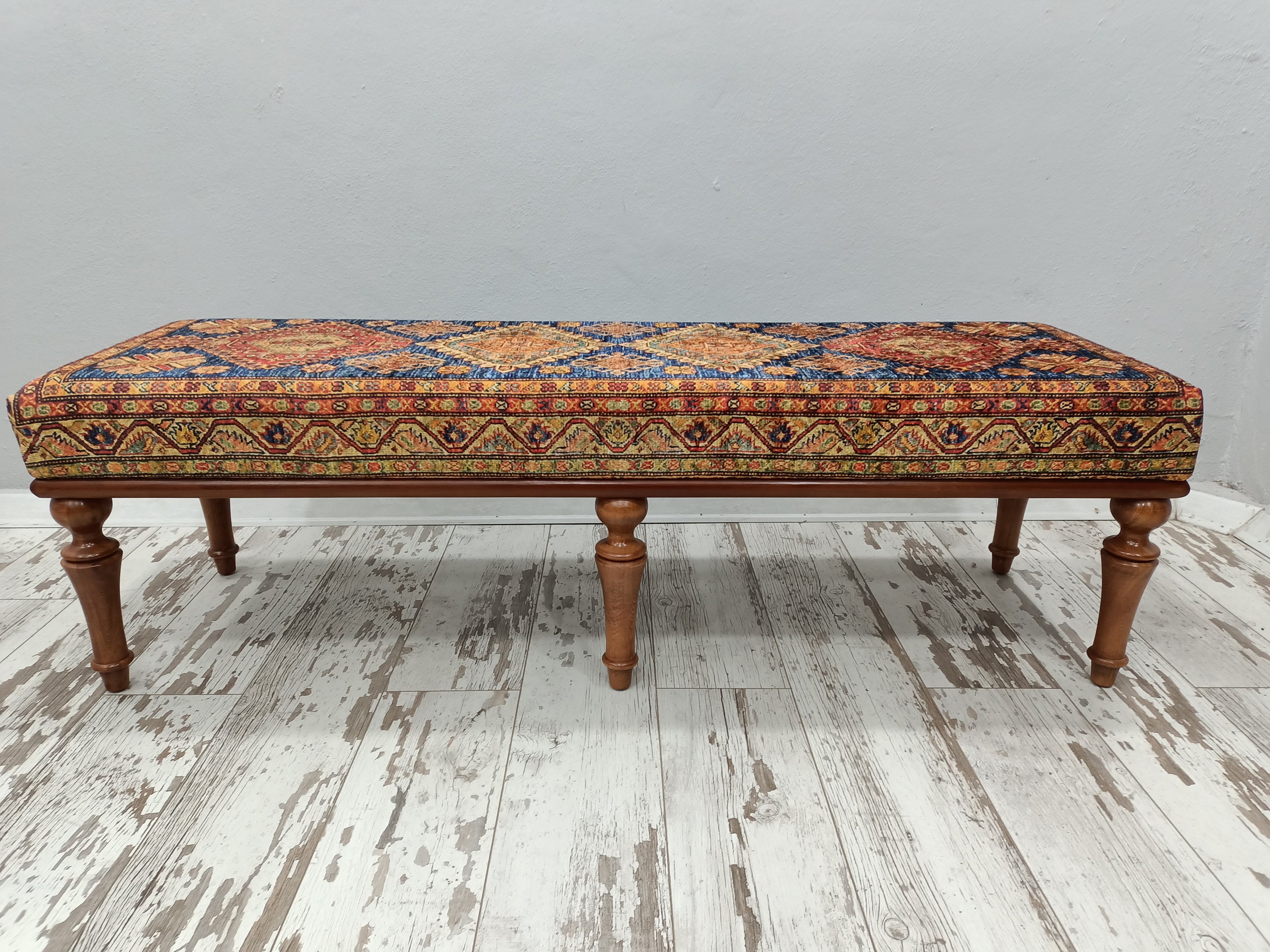 Wood and upholstered bench deals