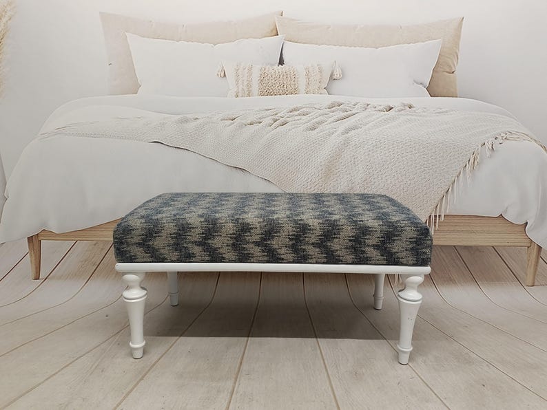 Entryway bench, Footstool bench, Lounge bench, Bed end bench, Dining bench, Bohemian bench, Frontdoor bench, Covered bench, BENCH KM-5 Classic White Leg