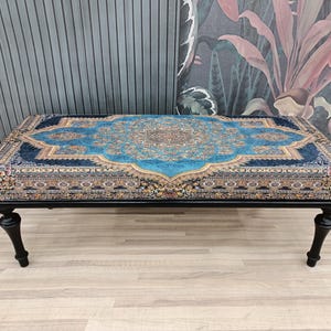 bedroom ottoman bench, wood bench, boho chair, dining table bench, footstool bench, turkish rug bench, upholstered bench, Bench 867