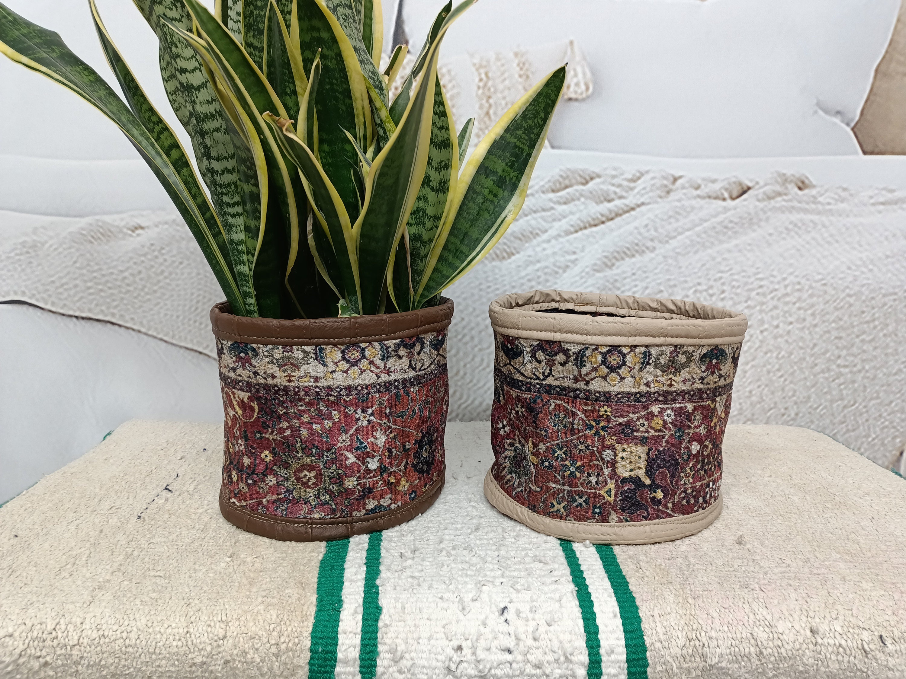 cesta feita à mão, estampas botânicas, cesta boho, cesta porta-plantas, caixa para vasos de plantas, kit para plantas, caixa para artesanato, organizador de quarto, PTB 1018