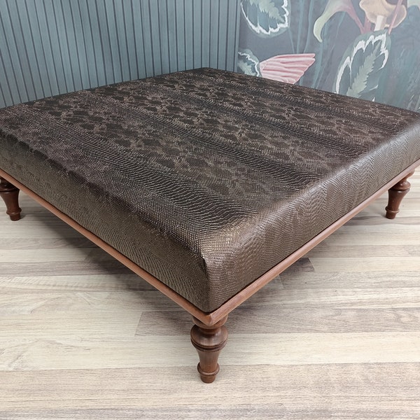 Ottoman table, Leather coffee table, Low table, Wood work table, Primitive table, Cocktail table, Floor table, Accent table, 36x36 KM-24