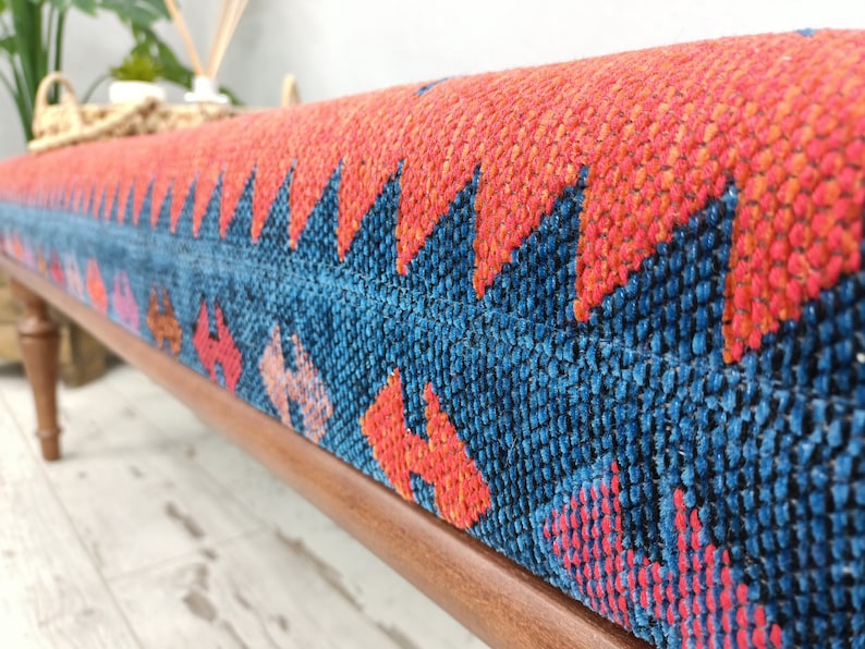 Upholstered Bench, Handmade Furniture, Footstool Bench, Kilim Rug Bench, Ottoman Bench, Aztec Bench, Farmhouse Decor,Footstool , BENCH 253