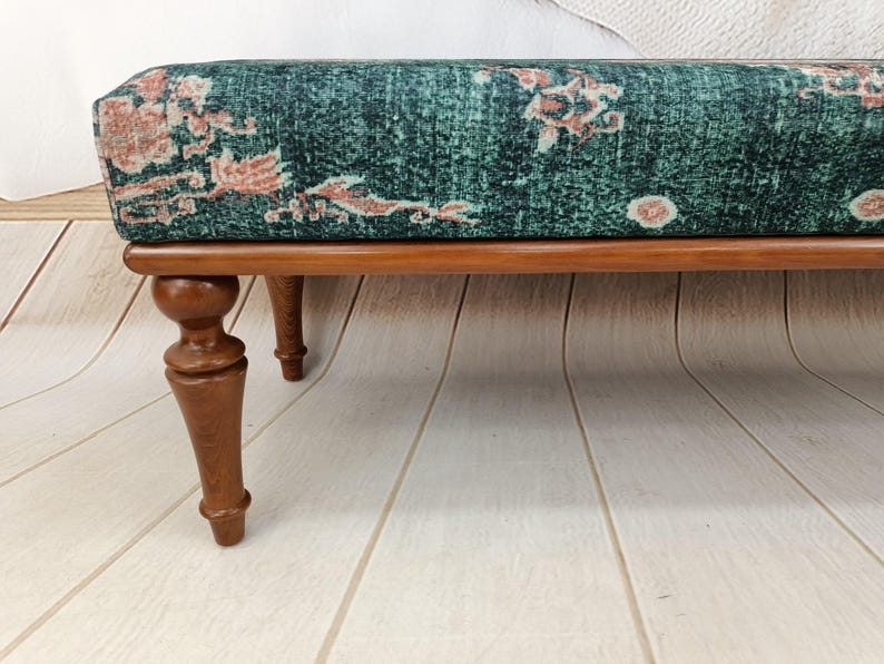Floral Rug Bench, Upholstered Bench, Boho Piano Bench, Dressing Table Seat, Dining Chair, Kitchen Furniture, Wooden Shoe Bench, BENCH 885 image 4