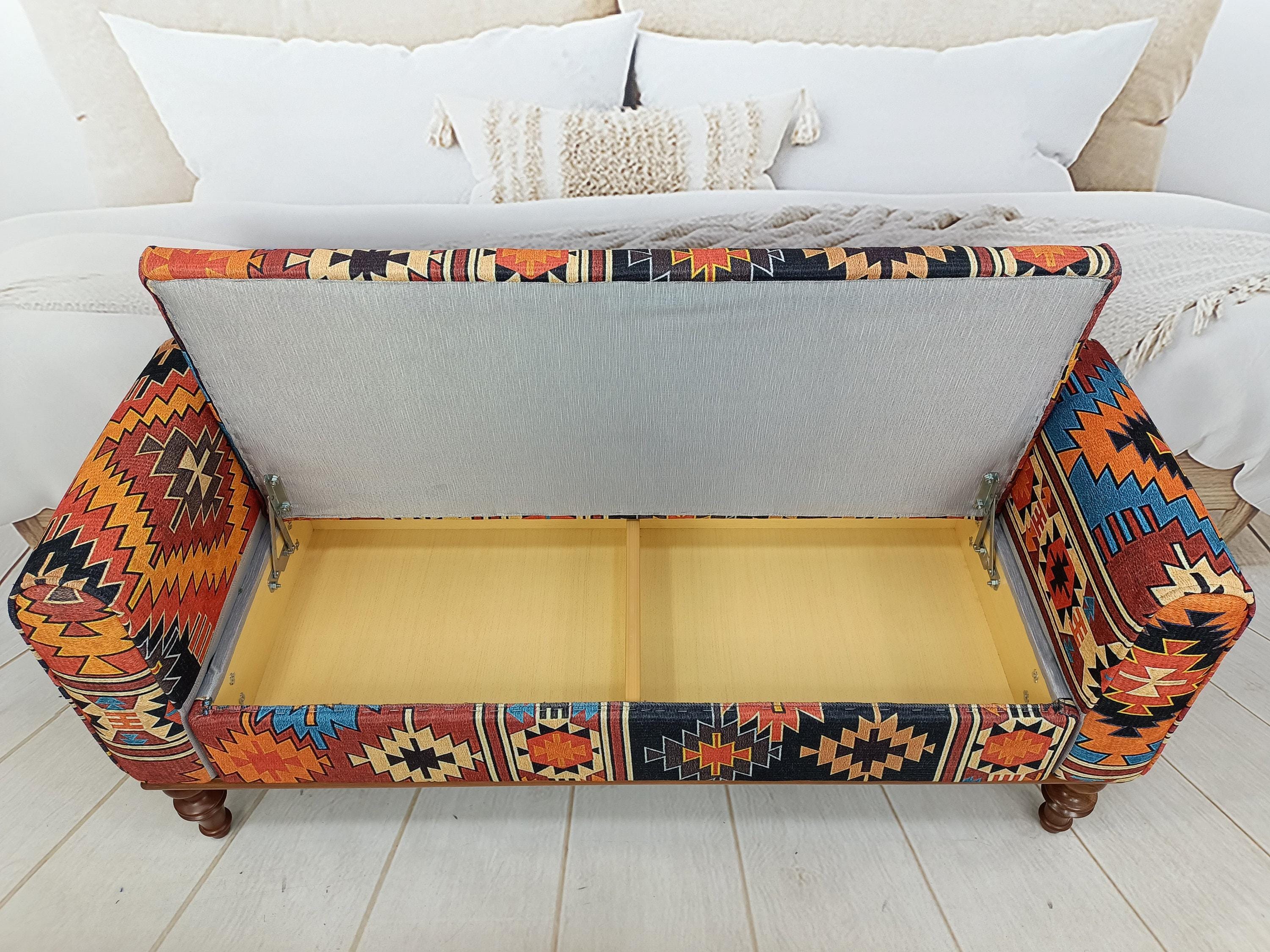 Storage Loveseat, Armed Ottoman Bench, Living Room Bench, Orange Sofa ...