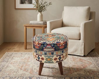 Round pouf stool, Bedroom pouf, Footstool ottoman, Tufted stool, Piano chair, Moroccan pouf, Footrest bench, Make up stool, FS 160
