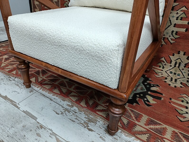 Teddy chair, Handmade sofa, White sofa, Deck chair, Wood Outdoor Lounge Chairs, Upholstered chair, Tv chair, Cocktail chair, SOFA 1032 image 8