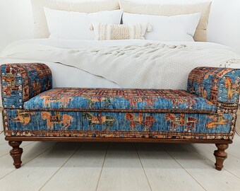 Armed Storage Bench, Upholstered Loveseat, Bedroom Sofa, Tufted