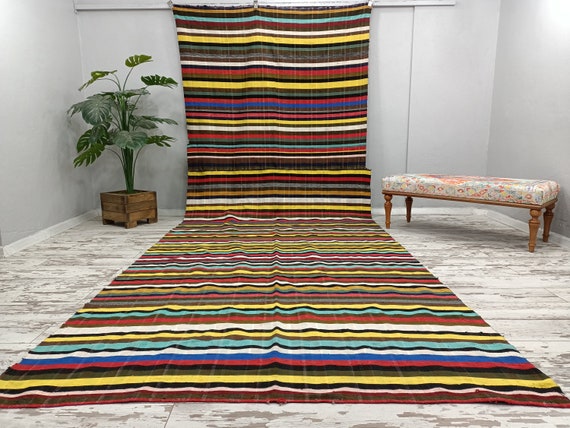 multicolor kilim rug, vintage kilim rug, oversize rug, turkish rug, oushak rug, livingroom kilim rug, guestroom rug, 6.0x16.2 feet, VT-1069